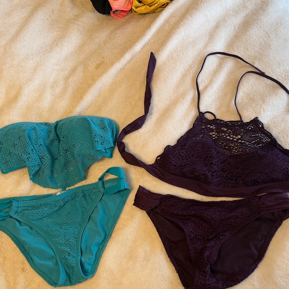 Hot Water Teal and Purple Lace Bandeau Set